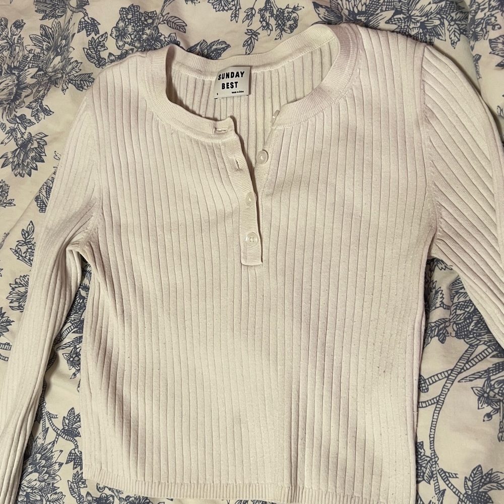 Aritzia Sunday Best Ribbed Cream Top